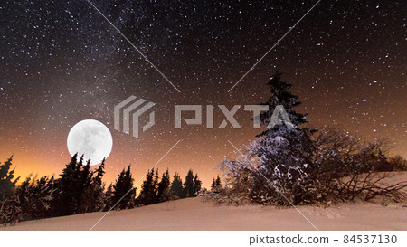 Fantastic winter landscape. Carpathian Ukraine Europe. Beauty world 84537130