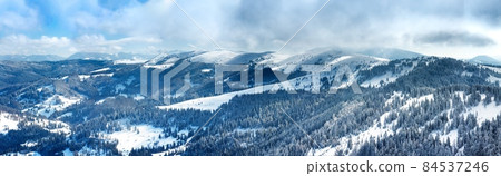 Winter trees in mountains covered with fresh snow 84537246