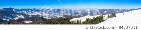 Winter trees in mountains covered with fresh snow Winter trees in mountains covered with fresh snow 84537311