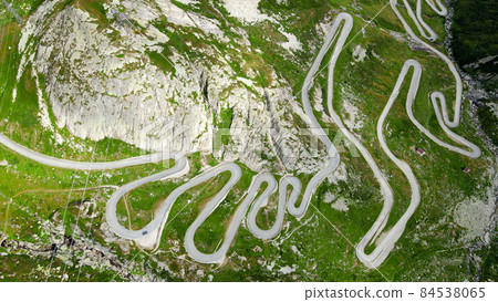 Famous Gotthard Pass in Switzerland - aerial view 84538065
