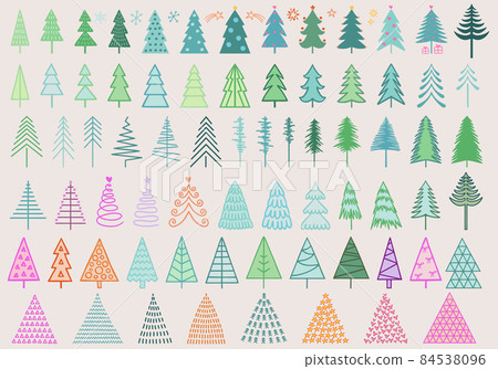 Colorful Christmas trees for cards, holiday decoration, vector set Colorful Christmas trees for cards, holiday decoration, vector set 84538096