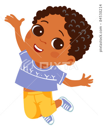 Joyful boy jumping. Excited happy kid. Cute cartoon character 84538214