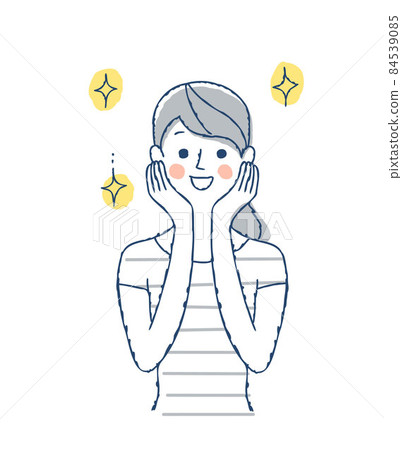 A smiling woman with her hands on her cheeks 84539085