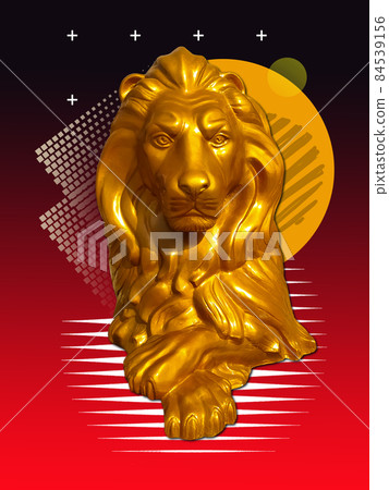 Collage with lion in a pop art style. Modern creative concept image with ancient statue. 84539156