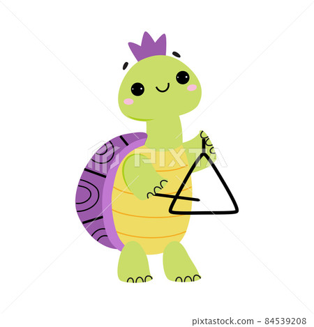 Funny Turtle Character Playing Triangle Performing Concert Vector Illustration 84539208
