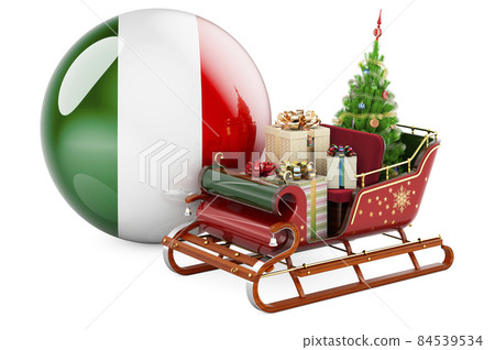 Christmas in Italy, concept. Christmas Santa sleigh full of gifts with Italian flag. 3D rendering 84539534