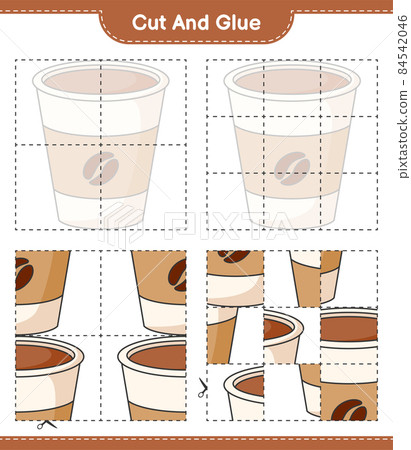 Cut and glue, cut parts of Coffee Cup and glue them. Educational children game, printable worksheet, vector illustration Cut and glue, cut parts of Coffee Cup and glue them. Educational children game, printable worksheet, vector illustration 84542046