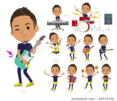 A set of black men in sportswear playing rock and roll and pop music A set of black men in sportswear playing rock and roll and pop music 84543749