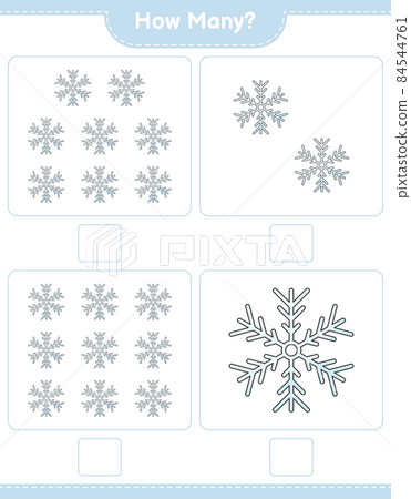 Counting game, how many Snowflake. Educational children game, printable worksheet, vector illustration 84544761