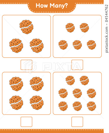 Counting game, how many Cookie. Educational children game, printable worksheet, vector illustration Counting game, how many Cookie. Educational children game, printable worksheet, vector illustration 84544762