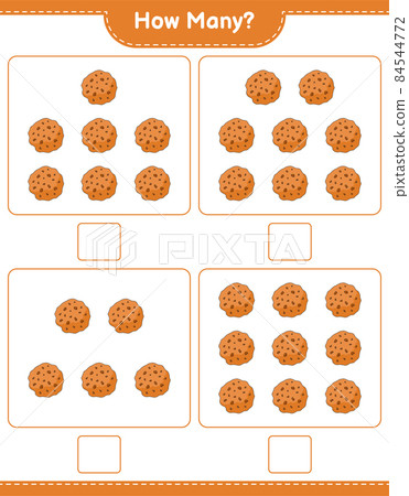 Counting game, how many Cookie. Educational children game, printable worksheet, vector illustration Counting game, how many Cookie. Educational children game, printable worksheet, vector illustration 84544772