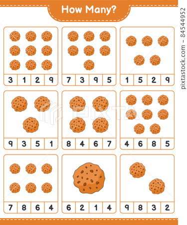 Counting game, how many Cookie. Educational children game, printable worksheet, vector illustration Counting game, how many Cookie. Educational children game, printable worksheet, vector illustration 84544952