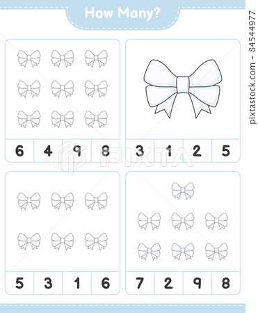 Counting game, how many Ribbon. Educational children game, printable worksheet, vector illustration 84544977