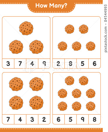 Counting game, how many Cookie. Educational children game, printable worksheet, vector illustration Counting game, how many Cookie. Educational children game, printable worksheet, vector illustration 84544993