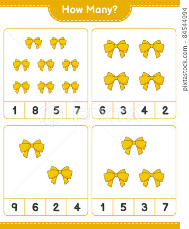 Counting game, how many Ribbon. Educational children game, printable worksheet, vector illustration Counting game, how many Ribbon. Educational children game, printable worksheet, vector illustration 84544994