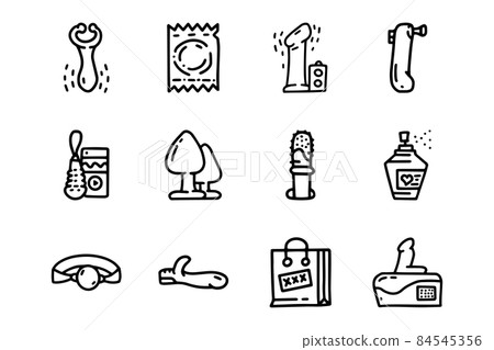 Sex toys line vector doodle simple icon set - Stock Illustration 84545356  pic