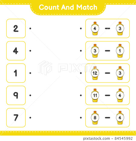 Count and match, count the number of Sunscreen and match with the right numbers. Educational children game, printable worksheet, vector illustration Count and match, count the number of Sunscreen and match with the right numbers. Educational children game, printable worksheet, vector illustration 84545992