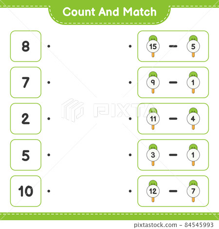 Count and match, count the number of Ice Cream and match with the right numbers. Educational children game, printable worksheet, vector illustration Count and match, count the number of Ice Cream and match with the right numbers. Educational children game, printable worksheet, vector illustration 84545993