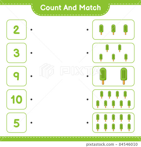 Count and match, count the number of Ice Cream and match with the right numbers. Educational children game, printable worksheet, vector illustration 84546010