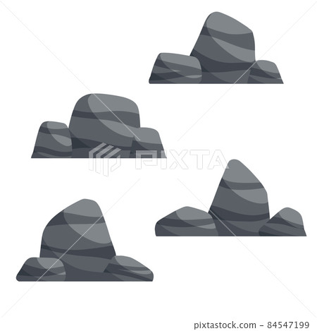 Set of stones. Scenery of nature, forests and mountains. Pile of rubble. Decorative element. Flat cartoon illustration 84547199