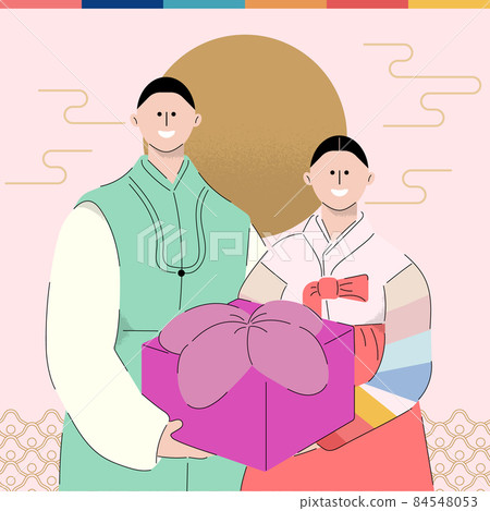 拿著禮物的韓服男女夫婦 拿著禮物的韓服男女夫婦 84548053
