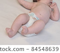 belarus,minsk,2021.brand diapers are worn on the baby lying on the crib 84548639
