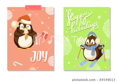 Happy Holidays and Joy Card with Penguin Vector Happy Holidays and Joy Card with Penguin Vector 84549013
