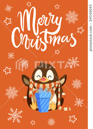 Merry Christmas Penguin with Presents in Boxes 84549045