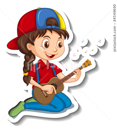 A girl playing guitar cartoon character sticker 84549690