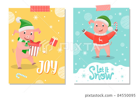 Let it Snow and Joy Postcard, Pig New Year Symbol Let it Snow and Joy Postcard, Pig New Year Symbol 84550095