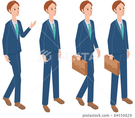 Isome 年輕的藍色西裝男商人 4 姿勢 84550829