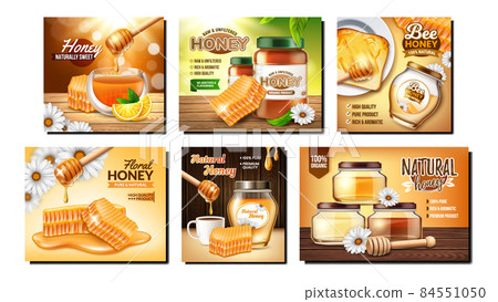 Honey bee food product ad set vector 84551050
