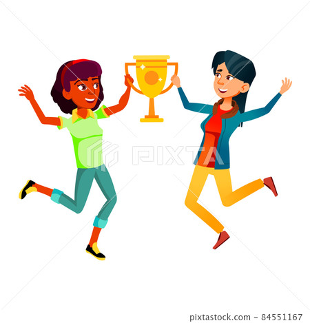 Teen boy girl with trophy cup vector 84551167