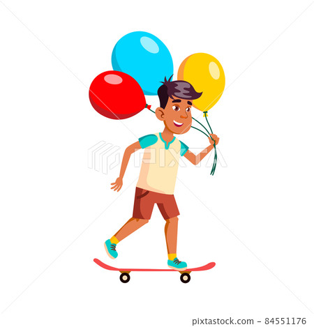 school kid boy with air balloon vector 84551176