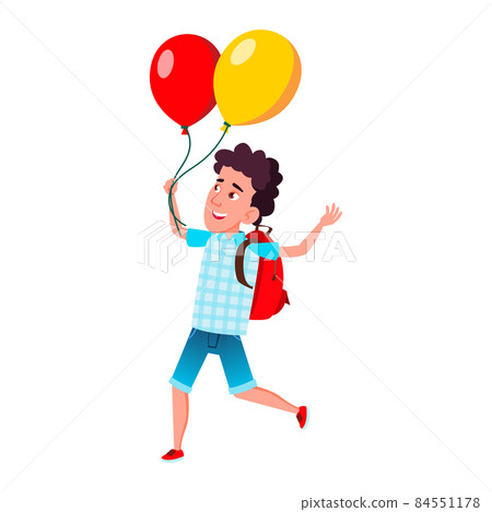 school kid boy with air balloon vector 84551178