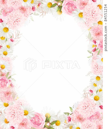 Fashionable frame vector illustration material surrounded by elegant pink roses and daisies 84551254