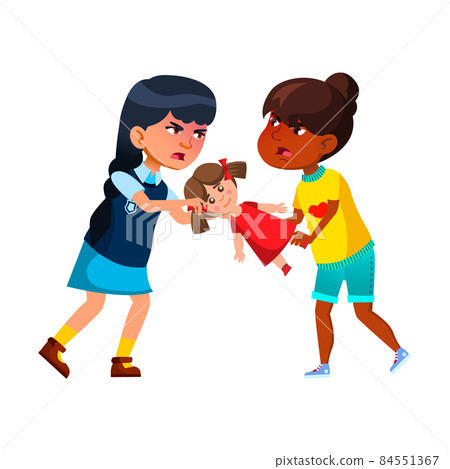 Schoolgirls Fighting And Arguing Over Doll Vector 84551367