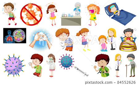 Set of sick people with different syptoms Set of sick people with different syptoms 84552626