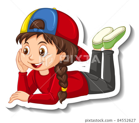 A girl laying on the floor cartoon character A girl laying on the floor cartoon character 84552627