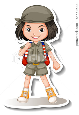 Girl in safari outfit cartoon character sticker Girl in safari outfit cartoon character sticker 84552628