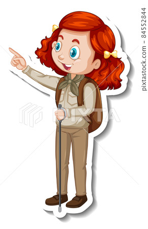 Safari girl with pointing pose cartoon character sticker 84552844