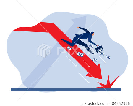 businessman falls down and the arrow is red chart. Cartoon character style vectorv illustrator. businessman falls down and the arrow is red chart. Cartoon character style vectorv illustrator. 84552996
