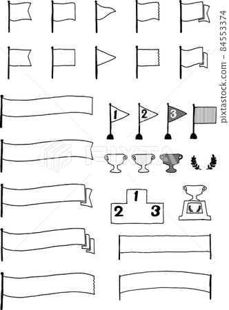 Vector illustration of a black and white flag drawn with a pen and a winning cup Vector illustration of a black and white flag drawn with a pen and a winning cup 84553374