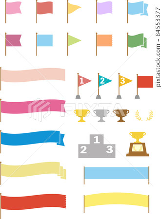 Vector illustration of colorful flags and winning cups without lines Vector illustration of colorful flags and winning cups without lines 84553377