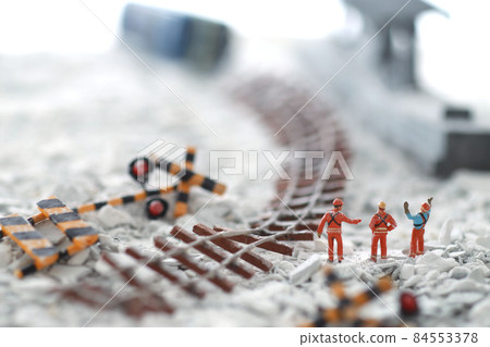 Diorama scenery of railway and station collapsed by disaster 84553378
