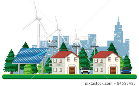 Green energy generated by wind turbine and solar panel Green energy generated by wind turbine and solar panel 84553453