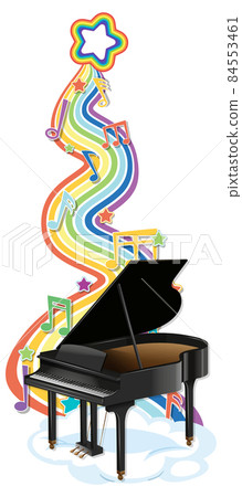 Piano with melody symbols on rainbow wave Piano with melody symbols on rainbow wave 84553461