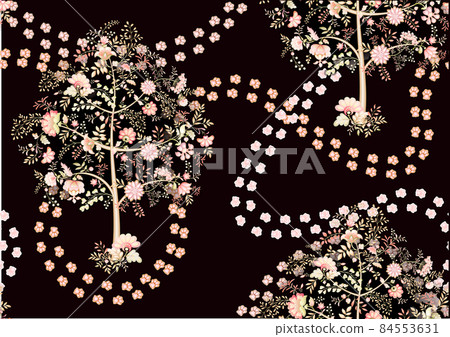 Cute fantasy flowers with cat paw prints. Animal and floral motif.  84553631