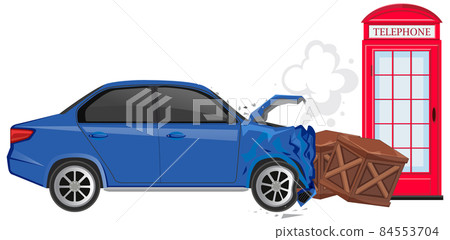 Car crashes wooden boxes on white background Car crashes wooden boxes on white background 84553704