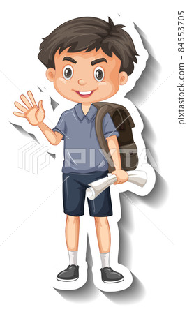 Student boy waving hand cartoon character Student boy waving hand cartoon character 84553705